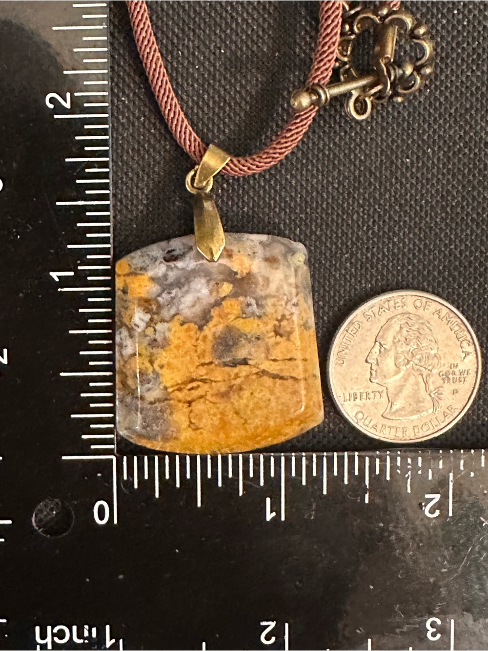 Unique Square Yellow Jasper Pendant Necklace on Brown Rope - Picture 14 of 14